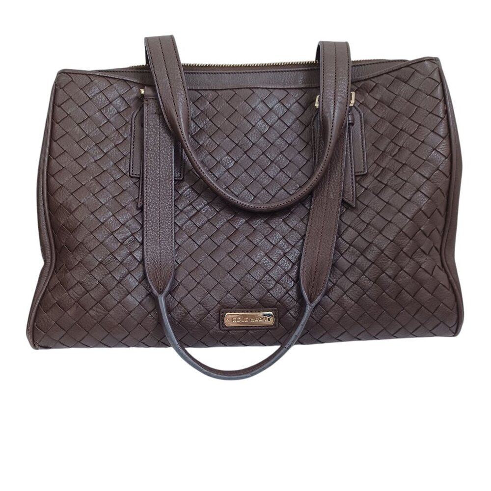Cole Haan Handbag Dark Chocolate Woven Leather Basket Weave Shoulder Tote - Picture 16 of 16
